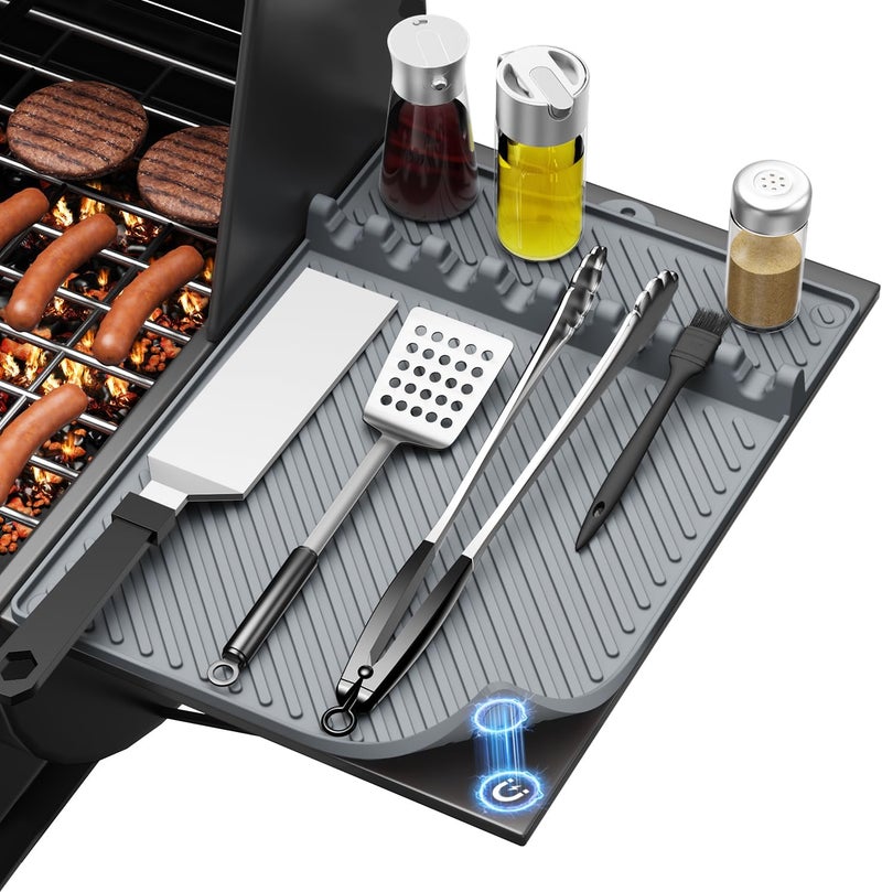 Protebox Silicone Griddle Mat for Blackstone - Magnetic Silicone Grill Tools Mat for Blackstone Accessories, Side Shelf Spatula Utensil Mats with Drip Pad for Outdoor BBQ Grill Kitchen Countertop (Gray 1-Pack) - Image 1
